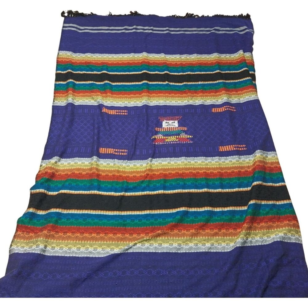Mexican Serape Blanket Handwoven Multicolor Striped Southwestern Fringe 90" x 60
